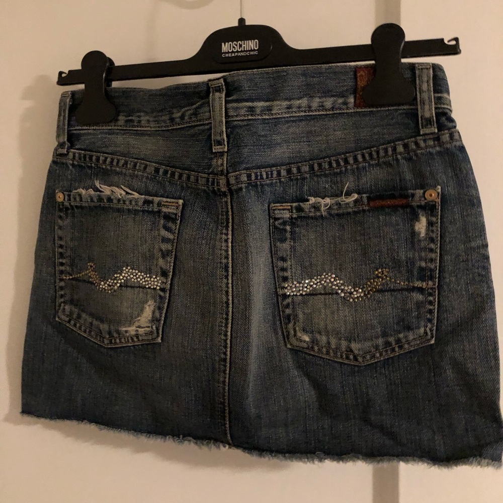 7 For All Mankind Crystal Signature Squiggle Pocket Denim Mini Skirt 26